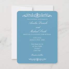 Elegante Regency Blau Huwelijksuitnodiging Vintage Kaart