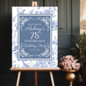 Elegante Regency Blauw bloemige verjaardag welkom  Poster