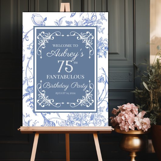 Elegante Regency Blauw bloemige verjaardag welkom  Poster