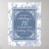 Elegante Regency Blauw bloemige verjaardag welkom  Poster (Voorkant)