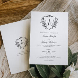 Elegante Regency bloemenkroon Monogram Huwelijk Kaart