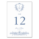 Elegante Regency Floral Crest Blue Wedding Kaart (Achterkant)