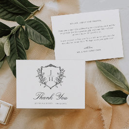 Elegante Regency Floral Crest Monogram Huwelijk Bedankkaart