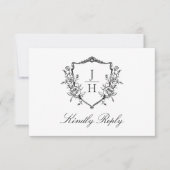 Elegante Regency Floral Crest Monogram Huwelijk RSVP Kaartje (Voorkant)