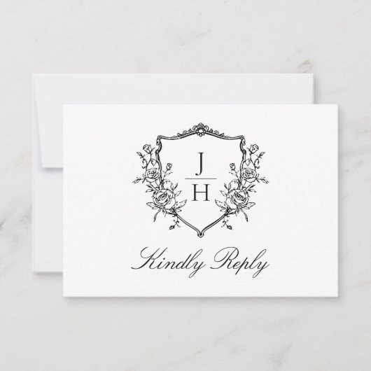 Elegante Regency Floral Crest Monogram Huwelijk RSVP Kaartje (Voorkant)
