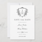 Elegante Regency Floral Crest Monogram Huwelijk Save The Date (Voorkant)