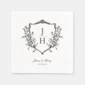 Elegante Regency Floral Crest Monogram Huwelijk Servet (Voorkant)