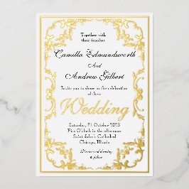 Elegante Regency Gouden Sierrand Trouw Folie Uitnodiging