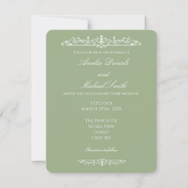 Elegante Regency groene vintage trouwuitnodiging Kaart