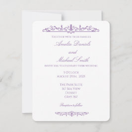 Elegante Regency Paarse en Witte Bruiloft Kaart
