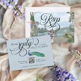 Elegante Regency  Peacock Bruiloft QR Code RSVP Kaartje