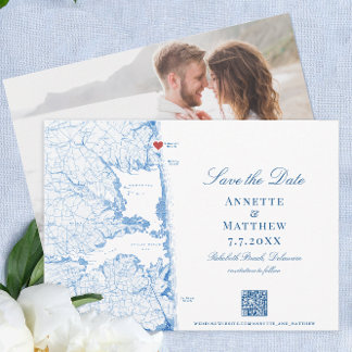 Elegante Rehoboth Beach Kaart Navy Bruiloft