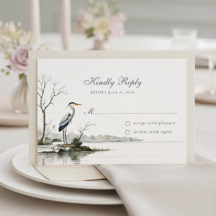 Elegante Reiger Toile Franse Landelijke Trouwdag RSVP Kaartje