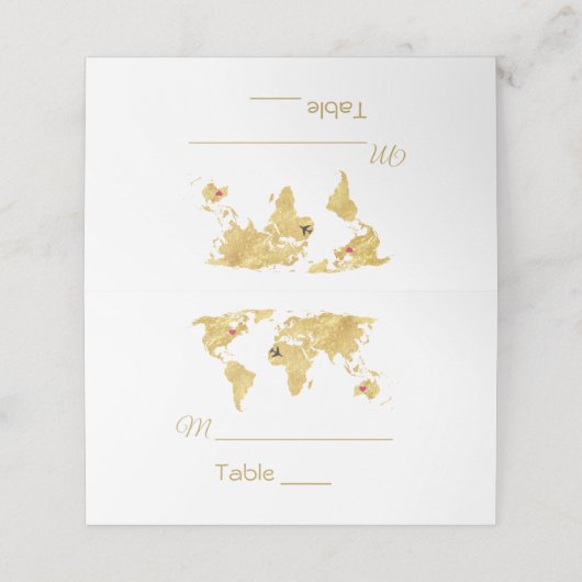Elegante Reis Gouden Wereldkaart Trouwen Plaatskaartje (Buitenkant ongevouwen)