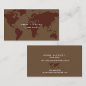 Elegante reis wereldkaart op bruin visitekaartje (Voorkant / Achterkant)