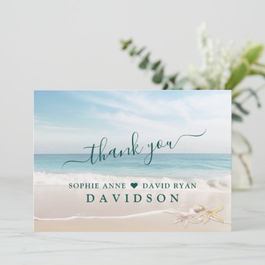 Elegante Reis Zeestrand Ster Wedding Bedankkaart (Staand voorkant)