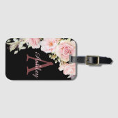 Elegante reizen monogram roze Waterverf Rozen Bagagelabel (Voorkant (horizontaal))