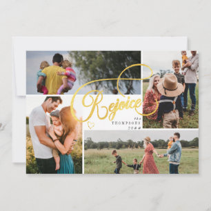 Elegante Rejoice 2 Goud Kerst 4 Foto Collage Feestdagenkaart