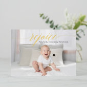 Elegante 'Rejoice' Calligraphy Persoonlijk Folie Feestdagenkaart (Staand Voorkant)