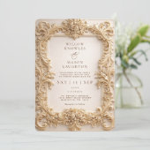 Elegante reliëf stijl frame barok bruiloft kaart (Staand voorkant)