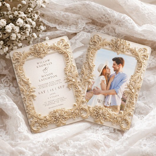 Elegante reliëf stijl frame barok bruiloft kaart