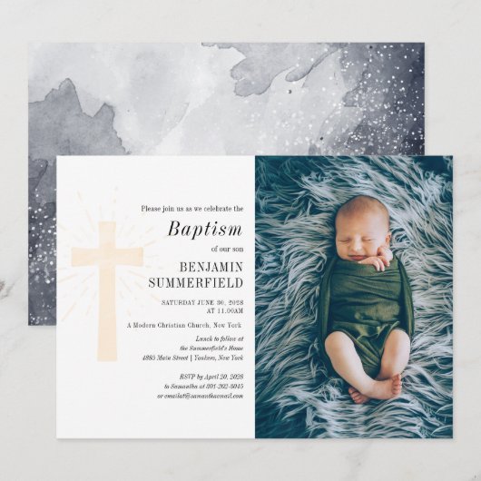 Elegante religieuze babyfoto doop uitnodiging (Voorkant / Achterkant)