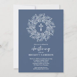 Elegante Religieuze Blauwe Kruis Jongens Doop Kaart