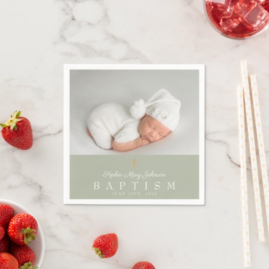 Elegante religieuze Cross Sage Groene Doop Servet (Insitu)