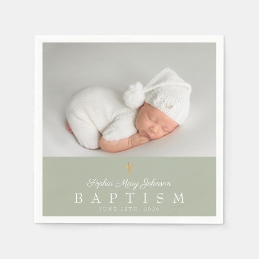 Elegante religieuze Cross Sage Groene Doop Servet (Voorkant)