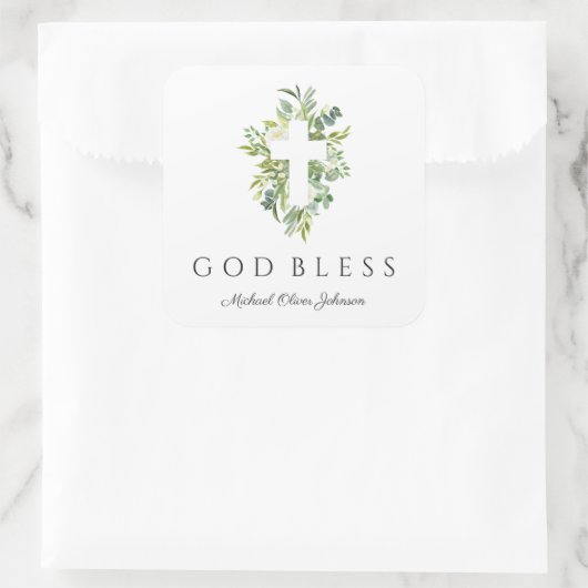 Elegante religieuze God zegene de doop Vierkante Sticker (Tas)