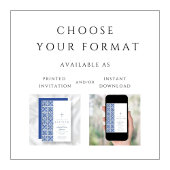 Elegante Religieuze Kruis Blauwe Tegels Doop Kaart