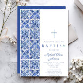 Elegante Religieuze Kruis Blauwe Tegels Doop Kaart