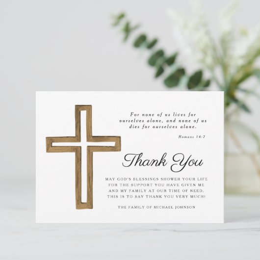 Elegante religieuze kruisbegrafenis bedankkaart (Staand voorkant)