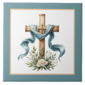 Elegante religieuze kruisbloemen tegeltje (Voorkant)