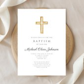 Elegante religieuze kruisletter jongensdoop kaart