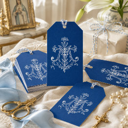 Elegante Religieuze Maagd Maria Blauwe Katholieke  Cadeaulabel