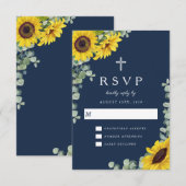 Elegante Religieuze Navy Blauwe Zonnebloem Bruilof RSVP Kaartje (Voorkant / Achterkant)