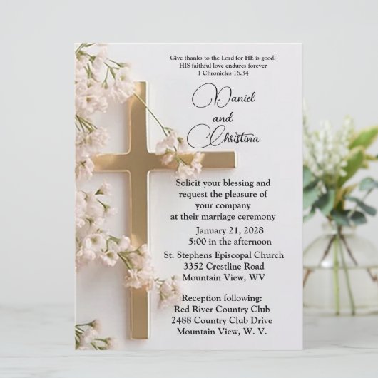 Elegante religieuze platte bruiloft uitnodiging (Staand voorkant)
