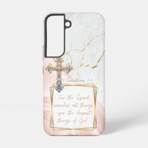 Elegante Religieuze Roze Satijn Gouden Marmer Krui Samsung Galaxy Hoesje