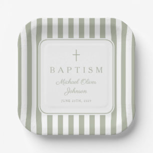 Elegante Religieuze Salie Groene Jongens Doop Papieren Bordje