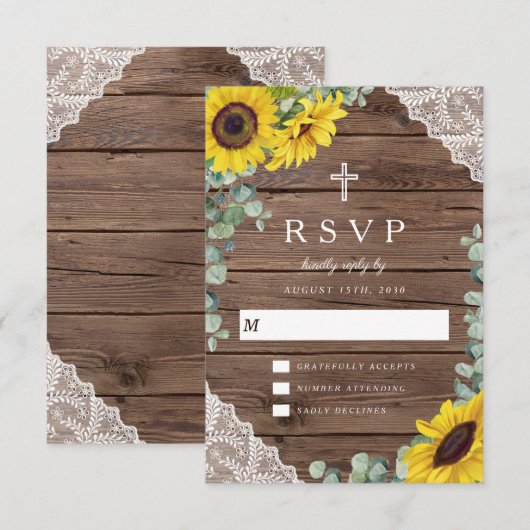 Elegante religieuze zonnebloem bruiloft RSVP kaartje (Voorkant / Achterkant)