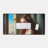 Elegante Renaissance Vrouw in Groene Jurk Bureaumat (Keyboard & Muis)