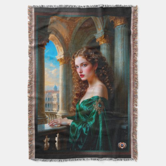 Elegante Renaissance Vrouw in Groene Jurk Deken (Voorkant Verticaal)