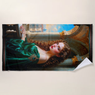 Elegante Renaissance Vrouw in Groene Jurk Strandlaken