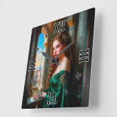 Elegante Renaissance Vrouw in Groene Jurk Vierkante Klok (Hoek)