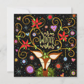 Elegante Rendier Bloemen Kerstwensen Feestdagenkaart (Voorkant)