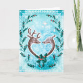 Elegante rendier- en kersthol kerstkaart kaart (Voorkant)