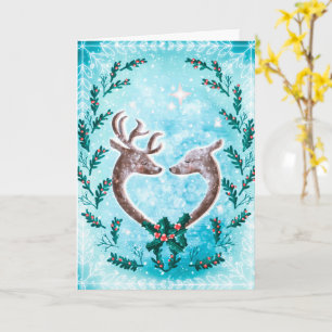 Elegante rendier- en kersthol kerstkaart kaart