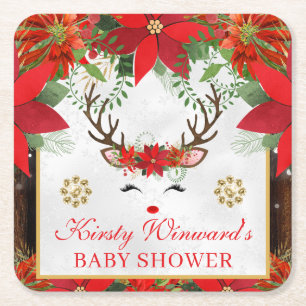 Elegante Rendier Poinsettia Baby Shower Kartonnen Onderzetters