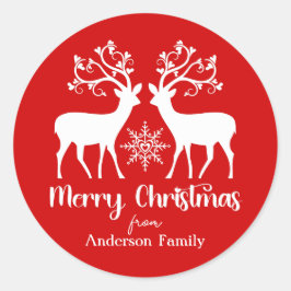 Elegante rendieren Vrolijk Kerstmis Familienaam Ro Ronde Sticker